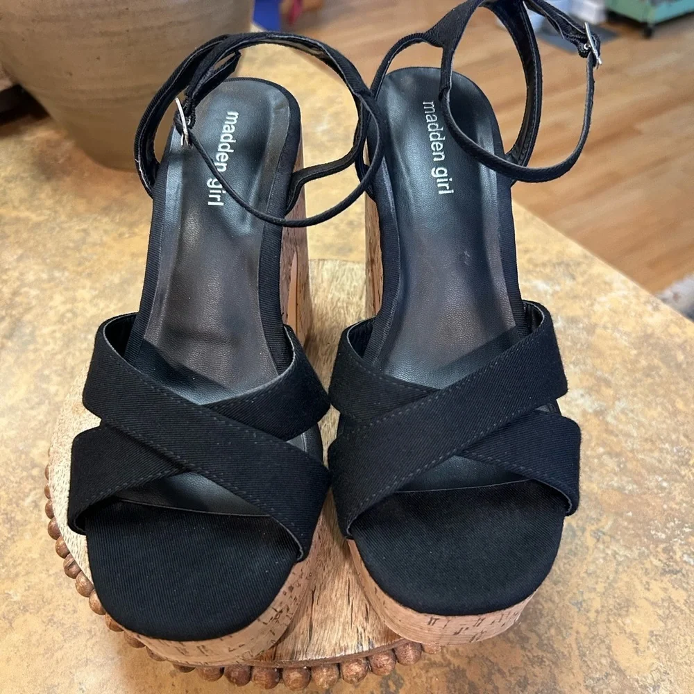 Madden Girl Ankle Strap Black Platform Sandals